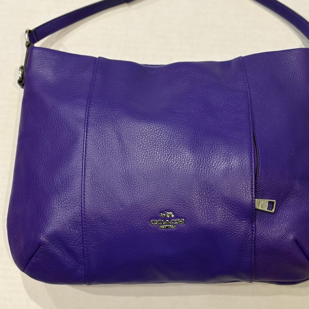 Coach Violet Leather Shoulder Bag with Silver Hardware